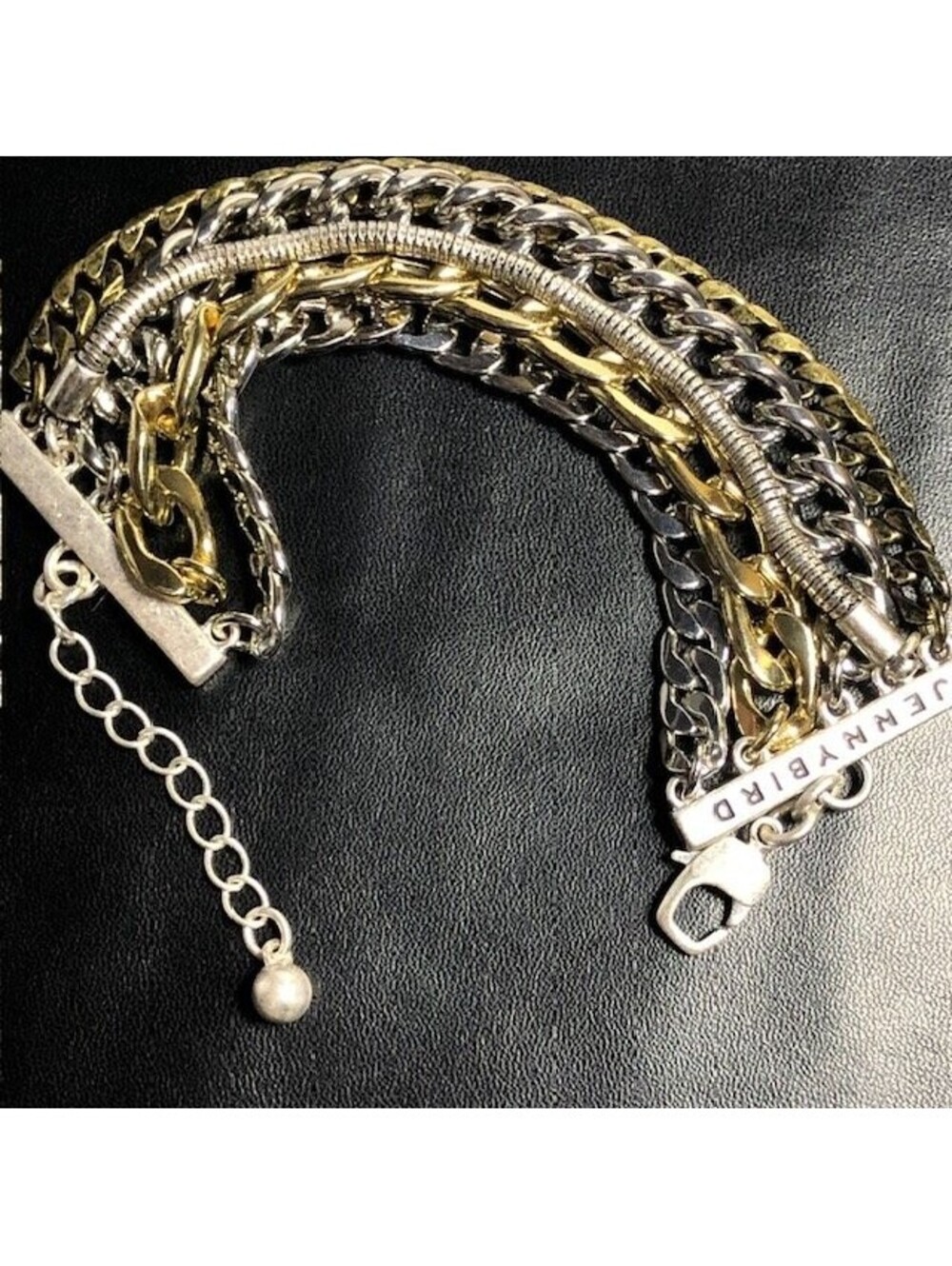 B7352 JENNY BIRD Multi-Strand Layered Chain Bracelet 7-8.5" Goldtone Silvertone